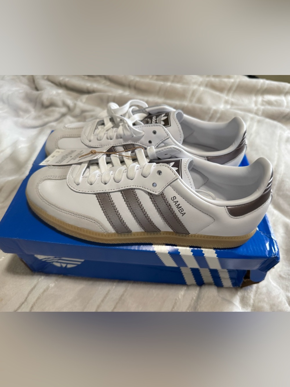 Adidas Samba Classic Leather Sneakers - White/Grey Metallic - Picture 1 of 6